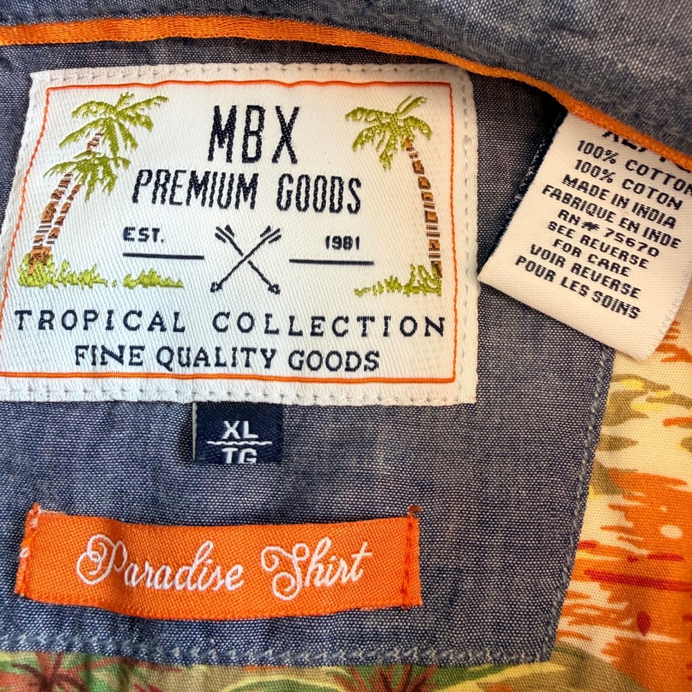 MBX Premium Goods Mens XL Paradise Shirt Orange Tropical Palm Tree Button Down - Picture 3 of 5